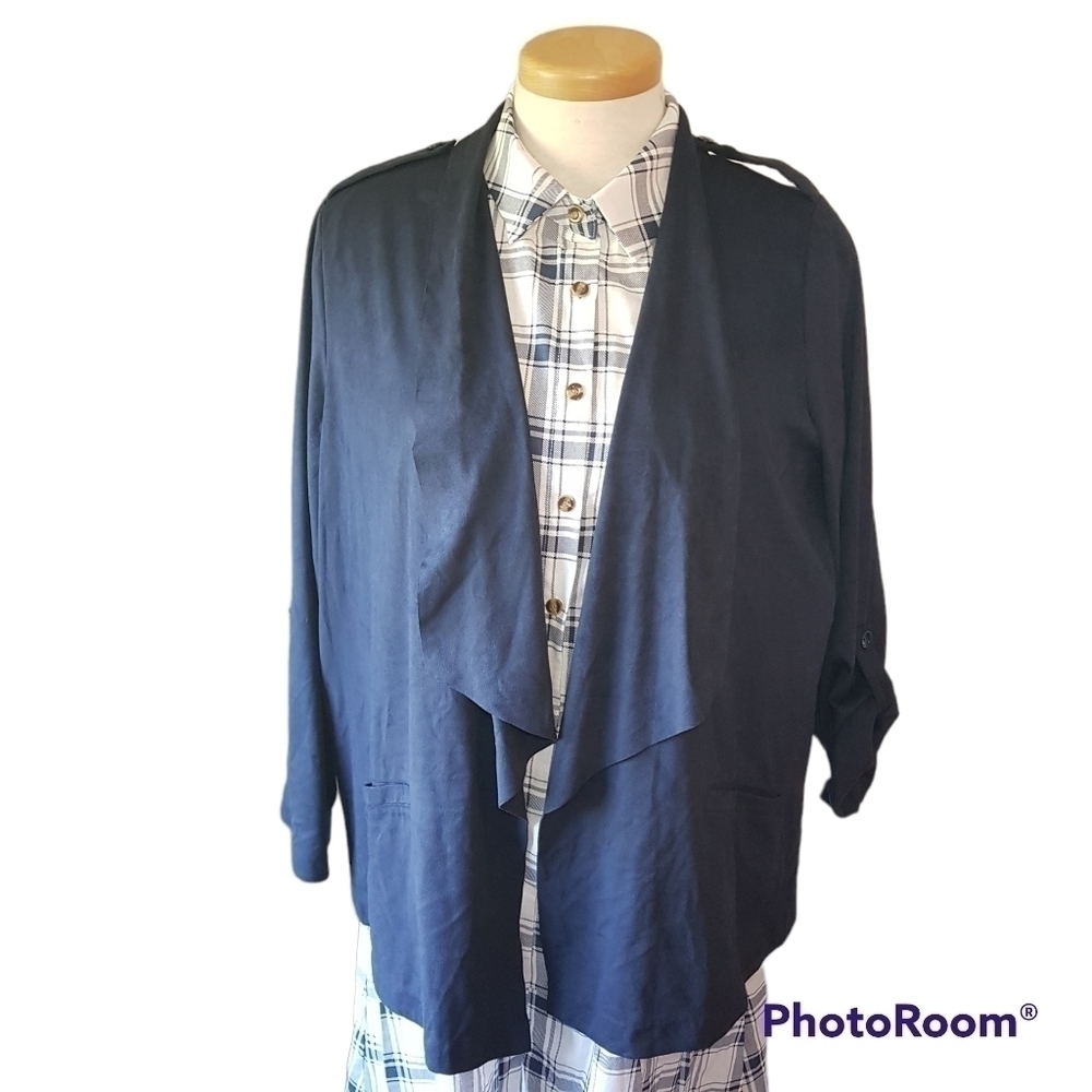 Michel Studio Collection Faux Suede Waterfall Blazer